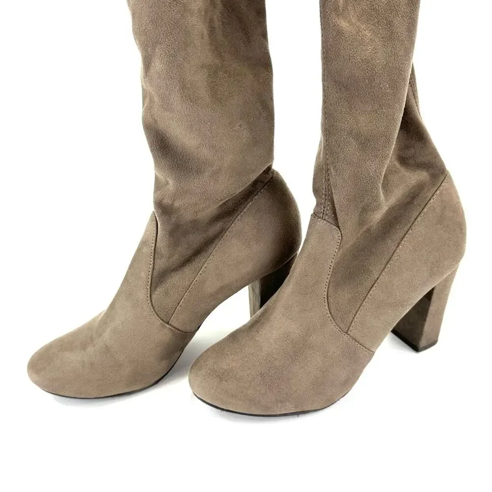 Heart In D Tan Thigh-High/Over-The-Knee Boot Size 8.5 Stretchy Block High Heel